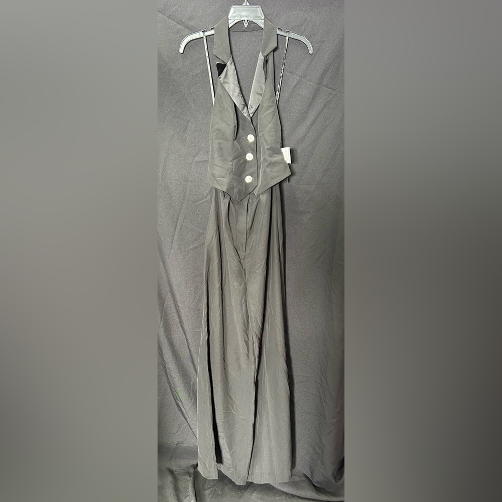 IEENA FOR MAC DUGGAL 2643 NWT Black Tuxedo Halter Jumpsuit - Picture 4 of 6
